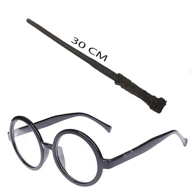 Mey İthalat® Harry Potter Asası 30 cm ve Siyah Çerçeveli Harry Potter Gözlüğü Seti