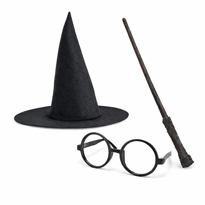 Mey İthalat® Harry Potter Tarzı Çocuk Seti (Siyah Keçe Şapka, Asa, Gözlük)