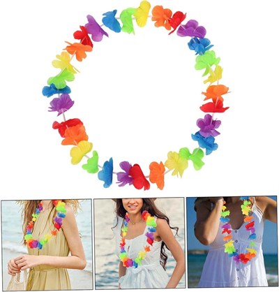 Mey İthalat® Hawaii Çiçekli Boyun Kolyesi - Renkli Tropikal Parti Leisi