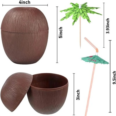 Mey İthalat® Hindistan Cevizi Hawaii Luau Aloha Pipetli İçecek Kabı Bardak 10x13 cm 1 Adet