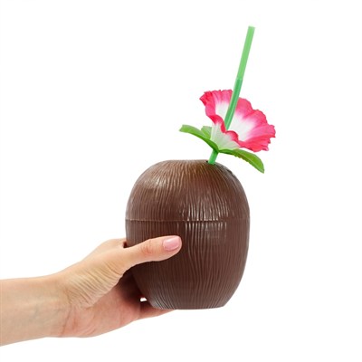 Mey İthalat® Hindistan Cevizi Hawaii Luau Aloha Pipetli İçecek Kabı Bardak 10x13 cm 1 Adet