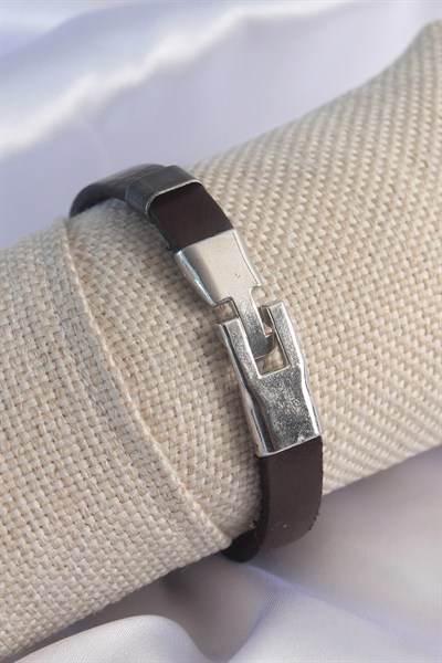 Mey İthalat® Kahverengi Deri Model Gümüş Renk Çapa Figür Erkek Bileklik