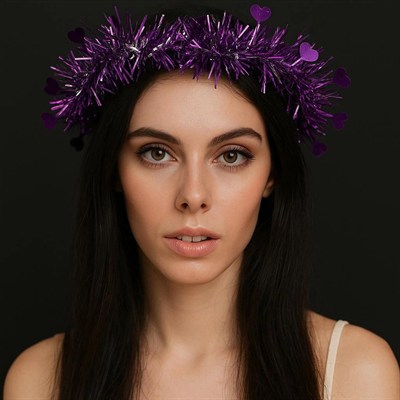 Mey İthalat® Kalp Püsküllü Gece Parıltısı 3 Modlu LED'li Işıklı Taç Mor Renk