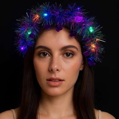 Mey İthalat® Kalp Püsküllü Gece Parıltısı 3 Modlu LED'li Işıklı Taç Mor Renk