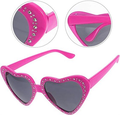 Mey İthalat® Kalp Şekilli Taşlı Parti Gözlüğü Pembe Renk 6x16 cm
