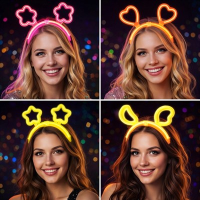 Mey İthalat® Karanlıkta Parlayan Glow Taç Seti 12 Adet – Yıldız Kalp Ay Çiçek (Her Model 3 Adet)