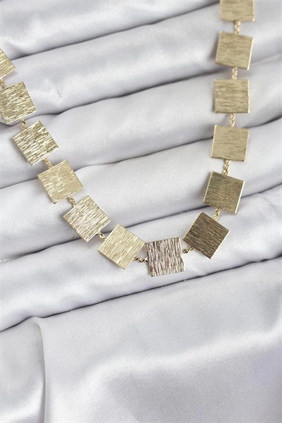 Mey İthalat® Kare Plaka Model Gold Renk Kadın Kolye
