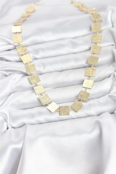 Mey İthalat® Kare Plaka Model Gold Renk Kadın Kolye