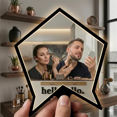 Mey İthalat® Kırılmaz Pleksi El Aynası 10x10cm - Çanta Boyu Geometrik Tasarım - Kadın & Erkek Bakım Aynası