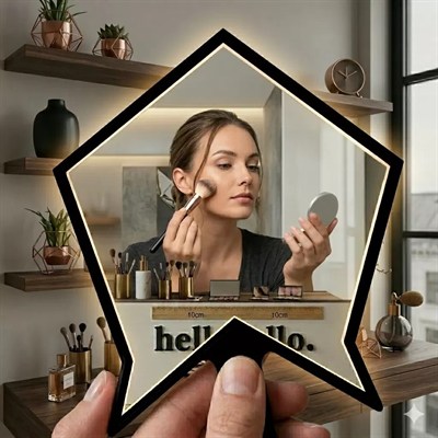 Mey İthalat® Kırılmaz Pleksi El Aynası 10x10cm - Çanta Boyu Geometrik Tasarım - Kadın & Erkek Bakım Aynası