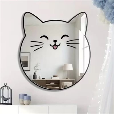 Mey İthalat® Kırılmaz Pleksi Gülen Kedi Duvar Aynası - 35x35 cm Çocuk ve Bebek Odası Dekoratif Ayna