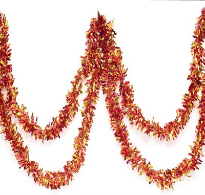 Mey İthalat® Kırmızı Altın Renk 4 cm Genişlik Garland Çift Renk Sim Süs 180 cm