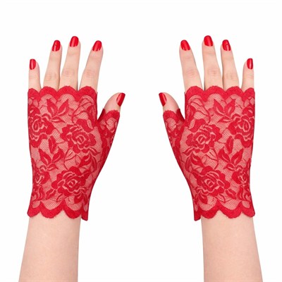 Mey İthalat® Kırmızı Dantel Parmaksız Kısa Eldiven