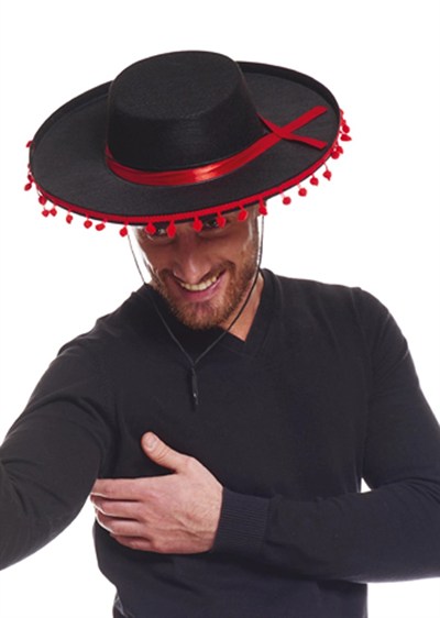 Mey İthalat® Kırmızı Ponponlu Siyah Renk Yetişkin İspanyol Şapkası