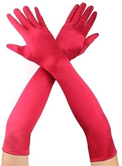 Mey İthalat® Kırmızı Renk Dirseğe Kadar Uzun Kumaş Eldiven 40 cm