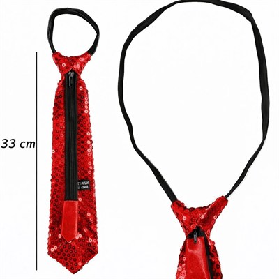 Mey İthalat® Kırmızı Renk Pul Payetli Işıltılı Parti Kravatı 33 cm