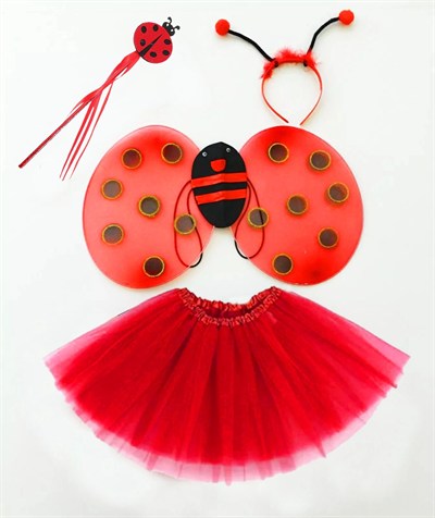 Mey İthalat® Kırmızı Uğur Böceği Ateş Böceği Kostüm Seti - (Tütü, Kanat, Taç, Asa)