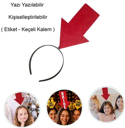 Mey İthalat® Kişiselleştirilebilir Ok Taç – Üzerine Yazı Yazılabilen Parti Tacı Kırmızı Renk