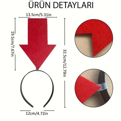 Mey İthalat® Kişiselleştirilebilir Ok Taç – Üzerine Yazı Yazılabilen Parti Tacı Kırmızı Renk