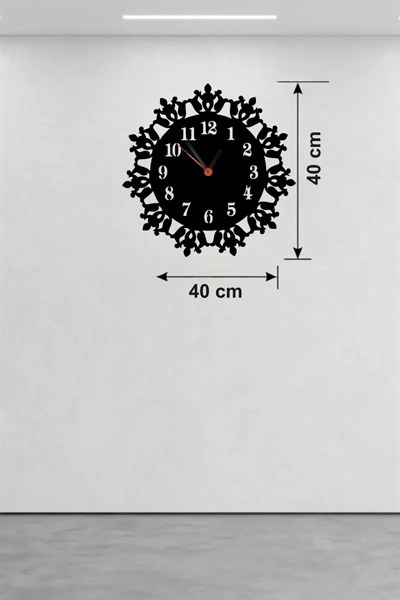 Mey İthalat® Klasik Floral Desenli Ahşap Duvar Saati - 40x40 cm Vintage Tasarım