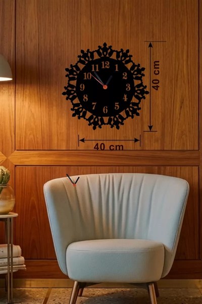 Mey İthalat® Klasik Floral Desenli Ahşap Duvar Saati - 40x40 cm Vintage Tasarım