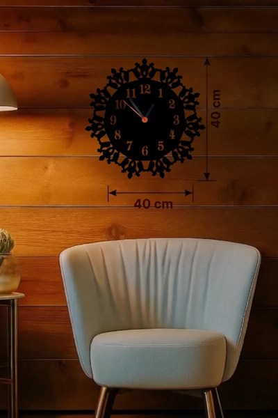Mey İthalat® Klasik Floral Desenli Ahşap Duvar Saati - 40x40 cm Vintage Tasarım