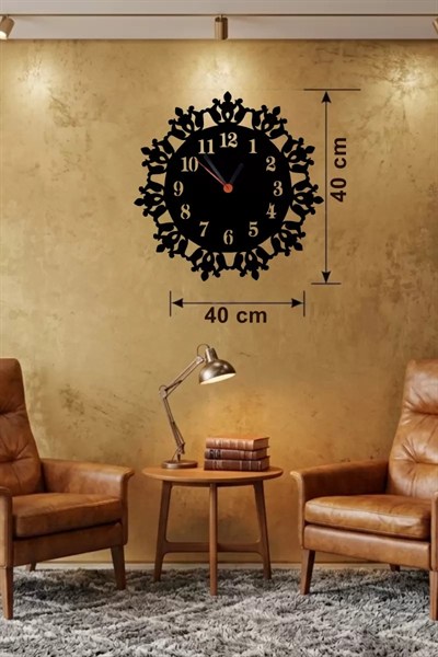 Mey İthalat® Klasik Floral Desenli Ahşap Duvar Saati - 40x40 cm Vintage Tasarım