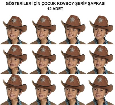 Mey İthalat® Kovboy Şerif Şapkası Kahve 12 Adet - Kostüm, Parti ve Gösteri Şapkası