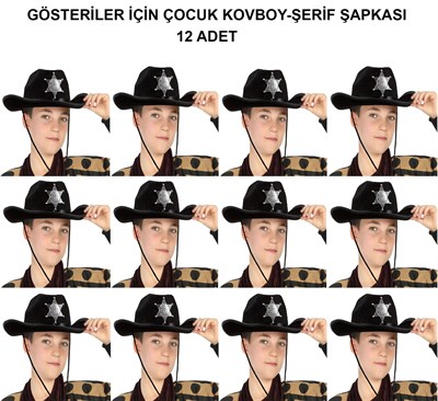 Mey İthalat® Kovboy Şerif Şapkası Siyah 12 Adet - Kostüm, Parti ve Gösteri Şapkası