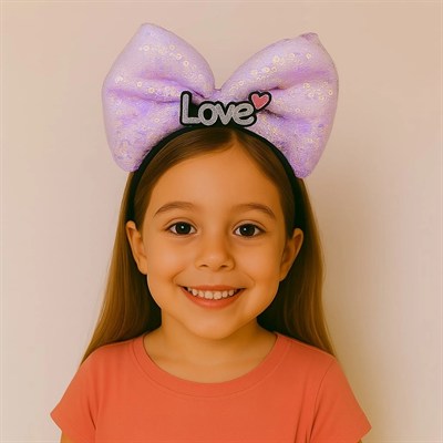 Mey İthalat® LED Işıklı Love Yazılı Mor Fiyonk Taç – Kız Çocuk Parti Tacı