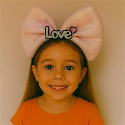 Mey İthalat® LED Işıklı Love Yazılı Pembe Fiyonk Taç – Kız Çocuk Parti Tacı