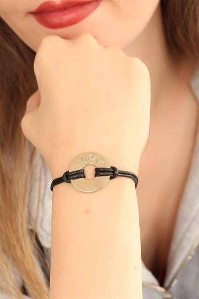 Mey İthalat® LUCKY (Şanslı) Siyah Deri İpli Unisex Mood Bileklik
