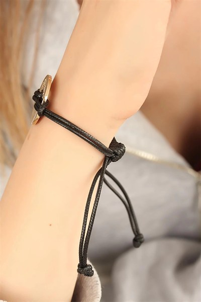 Mey İthalat® LUCKY (Şanslı) Siyah Deri İpli Unisex Mood Bileklik