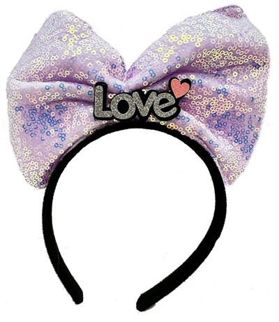 Mey İthalat® Led Işıklı 3 Farklı Fonksiyonda Yanan Gümüş Love Yazılı Lila Fiyonk Taç 20X17 cm