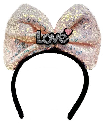 Mey İthalat® Led Işıklı 3 Farklı Fonksiyonda Yanan Gümüş Love Yazılı Toz Pembe Fiyonk Taç 20X17 cm