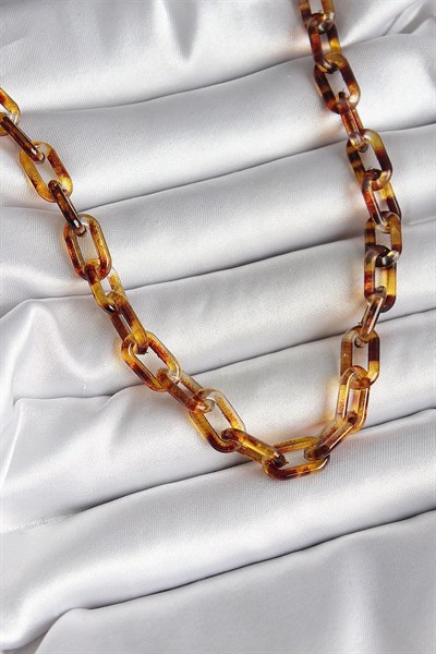 Mey İthalat® Leopar Desenli Mika Zincir Kadın Kolye