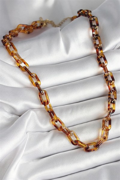 Mey İthalat® Leopar Desenli Mika Zincir Kadın Kolye