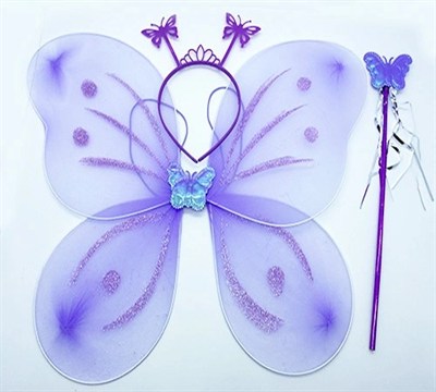 Mey İthalat® Lila Mor Kelebek Kız Seti – 50 cm Kelebek Kanadı, Taç ve Asa