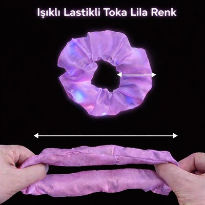 Mey İthalat® Lila Mor Renk Led Işıklı Lastikli Saç Tokası - 3 Modlu Festival & Parti Saç Tokası
