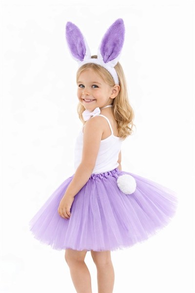 Mey İthalat® Lila Mor Tavşan Kostüm Seti Kız Çocuk – Tütü Etekli 4 Parça