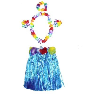 Mey İthalat® Luau Aloha Hawaii Partisi  Etek Taç ve Bileklik Seti Mavi