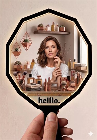 Mey İthalat® Lüks Geometrik El Aynası - 10x10cm Çanta Boyu - Kırılmaz Güvenli Pleksi Ayna (Kadın & Erkek Uygun)