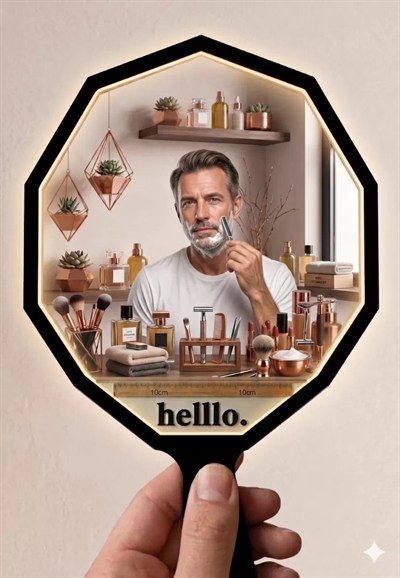 Mey İthalat® Lüks Geometrik El Aynası - 10x10cm Çanta Boyu - Kırılmaz Güvenli Pleksi Ayna (Kadın & Erkek Uygun)