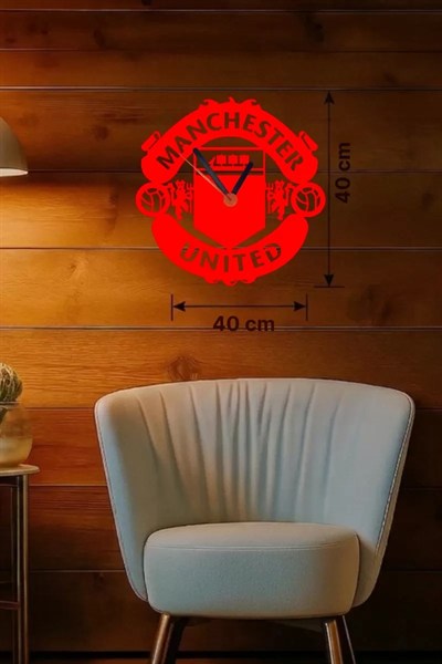 Mey İthalat® Manchester United Logolu Ahşap Duvar Saati - 40x40 cm Taraftar Hediyesi