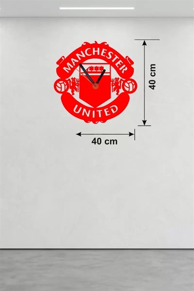 Mey İthalat® Manchester United Logolu Ahşap Duvar Saati - 40x40 cm Taraftar Hediyesi