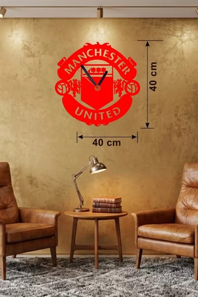 Mey İthalat® Manchester United Logolu Ahşap Duvar Saati - 40x40 cm Taraftar Hediyesi