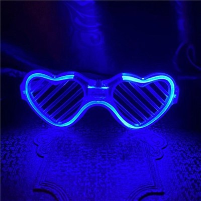 Mey İthalat® Mavi LED Işıklı Kalp Gözlük – 3 Modlu Parti & Glow Gözlüğü