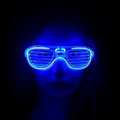 Mey İthalat® Mavi Led Işıklı Parti Gözlüğü - Neon Glow Şerit Gözlük 3 Modlu