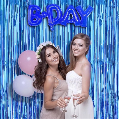 Mey İthalat® Mavi Renk Ekstra Metalize Parlak Saçaklı Arka Fon Perde İthal A Kalite 1x2 Metre