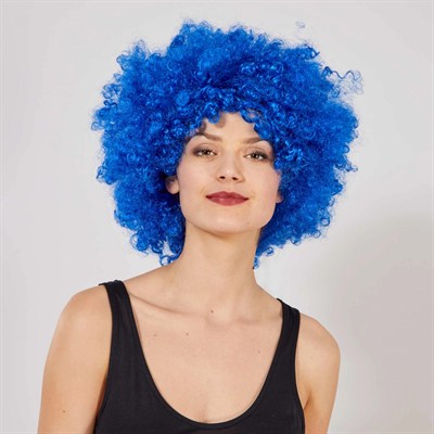 Mey İthalat® Mavi Renk Kıvırcık Afro Bonus Peruk